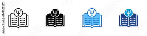 Psychology Book Multiple Style Icon Design Vector - open book with a psychology symbol, representing study, learning, and education in mental health