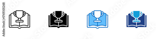 Achievement Book Multiple Style Icon Design Vector - Open book with a trophy, representing success, education, and knowledge achievement