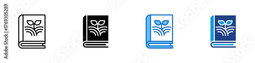 Eco Book Multiple Style Icon Design Vector - Closed book with a sprouting plant on the cover, symbolizing eco learning, growth, and sustainability