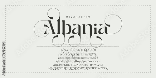 Albania typography beauty fashion elegant minimalist serif italic fonts decorative wedding vintage retro logos. Minimal luxury font alphabet logo. Vector illustration