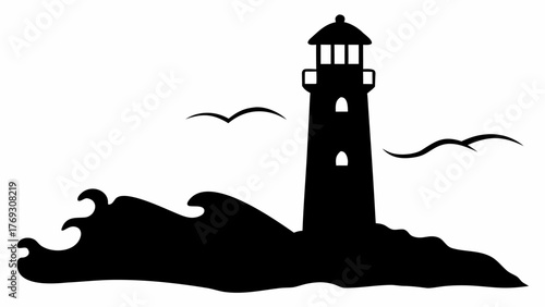 Coastal sentinel lighthouse beacon stands tall, waves crash, seabirds circle in nautical elegance