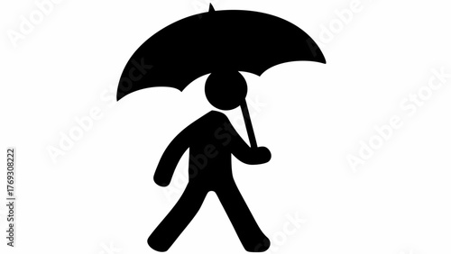 Stylish walking figure with umbrella for weather protection, safety, and security, a simple icon