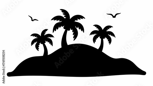 Tropical island paradise silhouette with palm trees, serene escape for travel and vacation dreams