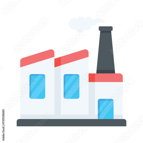 Modern factory building icon representing industrial production and manufacturing