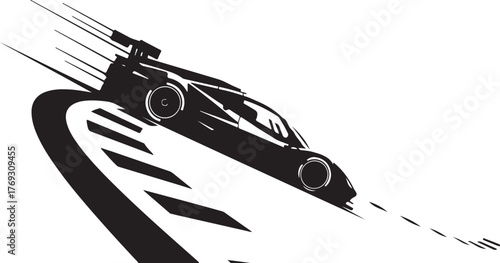 Dynamic Vector Illustration of a Race Car Speeding on a Track