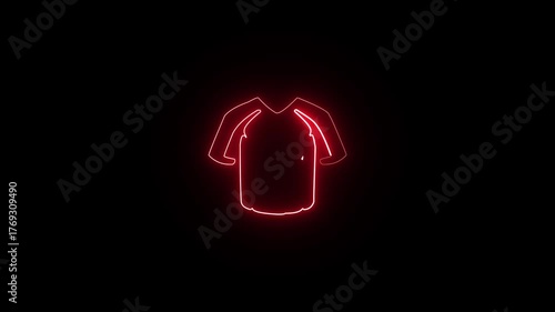 Glowing neon red T shirt Clothes icon isolated on black background.