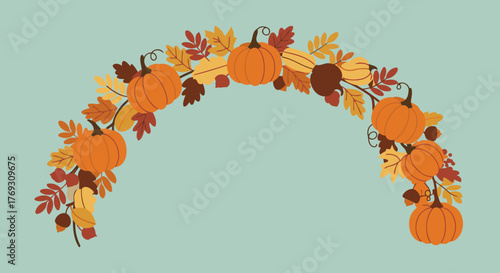 Autumnal Harvest Arch: A Festive Vector Illustration for Seasonal Designs