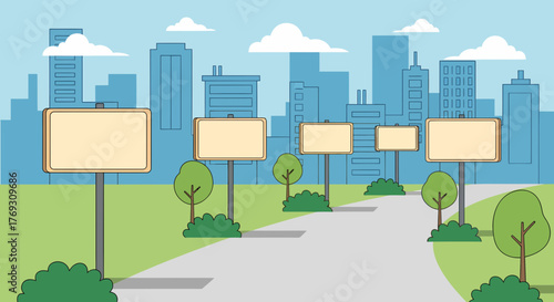 Cityscape Vector With Sign Boards Along The Road