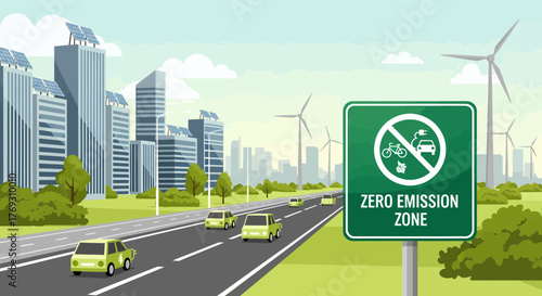 Eco Friendly Transportation On Zero Emission Zone Illustration