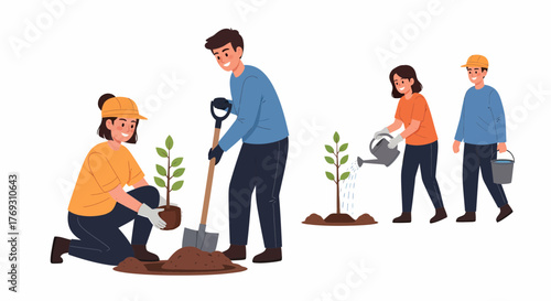 Planting Trees Together A Group Of Volunteers In The Park