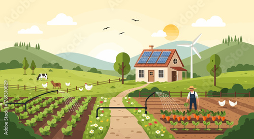Sustainable Farming And Renewable Energy In Rural Countryside Setting