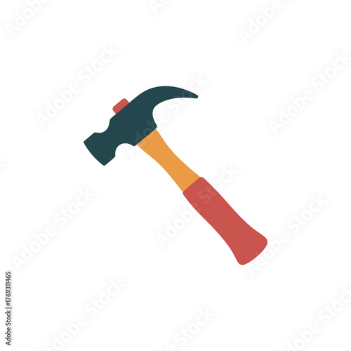 A flat design claw hammer tool featuring an orange handle on a clean white background