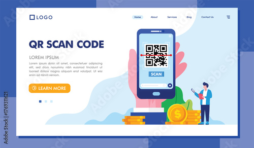 A vibrant illustration showcasing a mobile device scanning a QR code, symbolizing ease of access and modern technology in daily life for transactions and information.