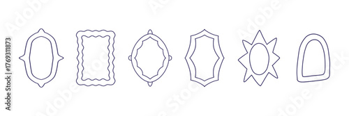 Set of various decorative frames and borders. Different shapes. Photo and mirror frames. Hand drawn trendy vector illustration. All elements are isolated