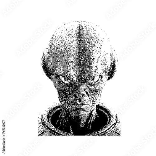 Futuristic humanoid figure with an abstract design reminiscent of cyberpunk style