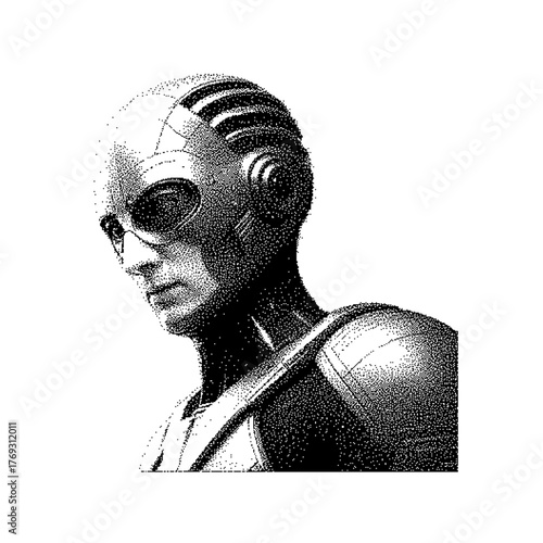 Futuristic humanoid figure with sleek design and metallic textures