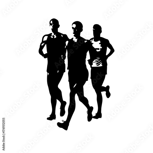 Silhouetted figures running in a minimalist style, emphasizing movement and athleticism