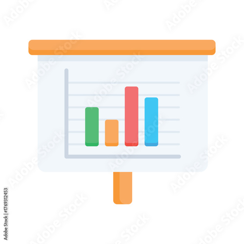 Flat icon of a business presentation board with bar charts