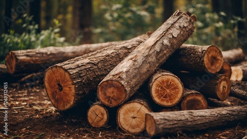 Rustic stack of chopped firewood logs ready for burning, suggesting warmth and traditional heat.