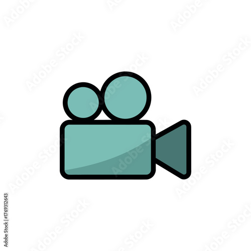 A light green video camera icon with a black outline standing on a white background