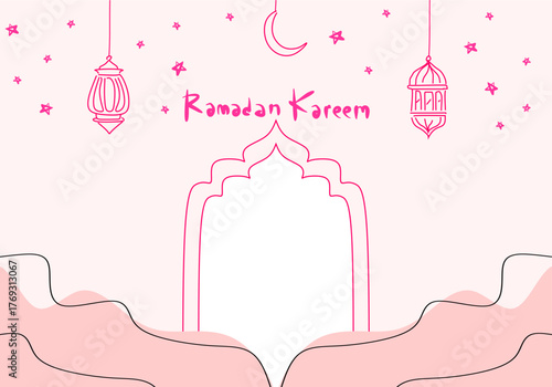 Cheerful Drawn Doodle Banner for Ramadan Celebration