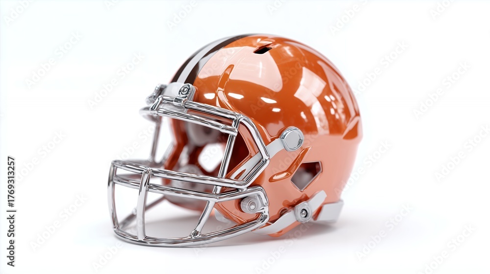 Fototapeta premium Red and blue American football helmets with a protective face mask are isolated on a white background as essential sports safety gear