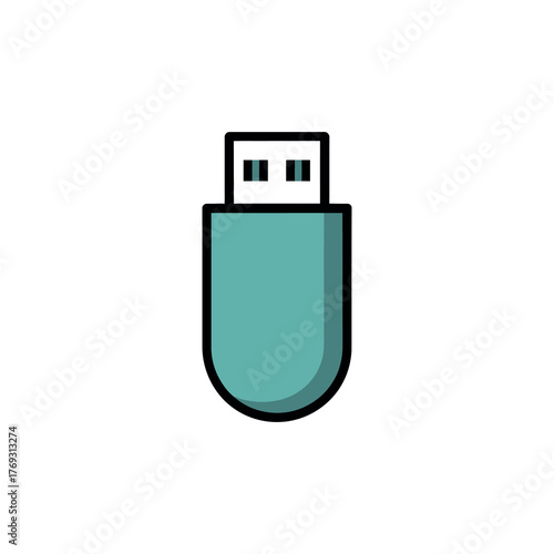 A minimalist teal colored usb flash drive for data storage on a white background