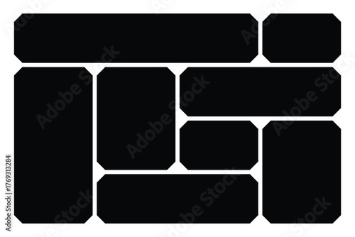 Set of bento grid layouts for business presentation. Photo collage, moodboard or brochure templates. Poster or banner wireframes. Magazine or graphic novel page panels. Vector graphic illustration ben