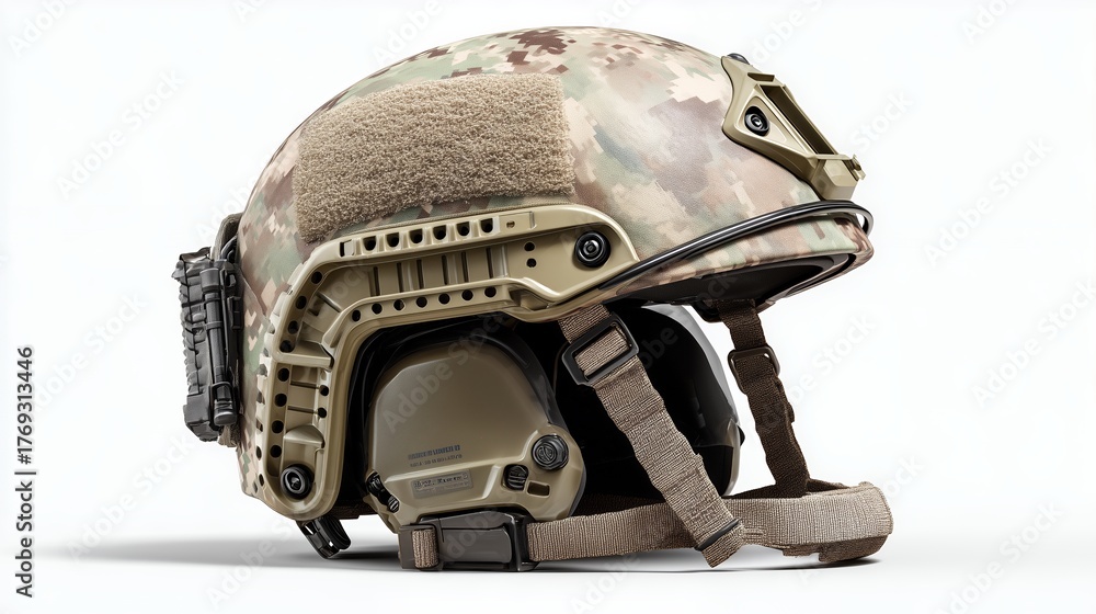 Fototapeta premium An old American football helmet isolated on a white background provides excellent safety protection equipment for the sport