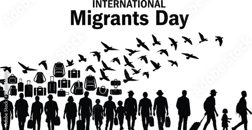 International migrants day concept with silhouettes and birds representing migration