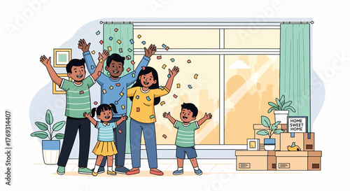 Celebrating New Home Family Moving Day With Confetti Excitement