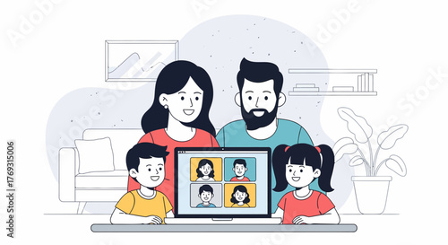 Family Video Chatting With Relatives On A Laptop Staying Connected