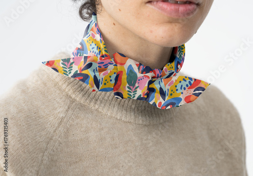 Mockup Of Woman Wearing Customizable Scarf Around Neck