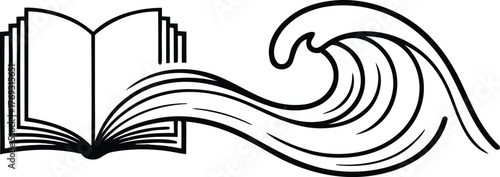 Book with Ocean Wave Pages Outline