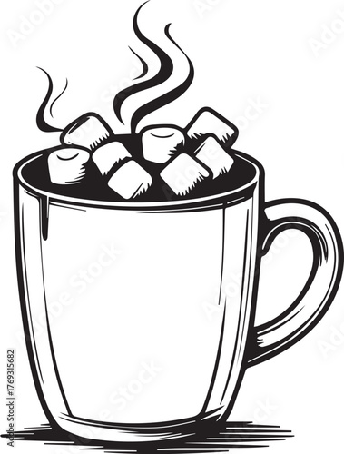 Hot Chocolate Mug with Marshmallows — Cozy Winter Drink Line Art Vector