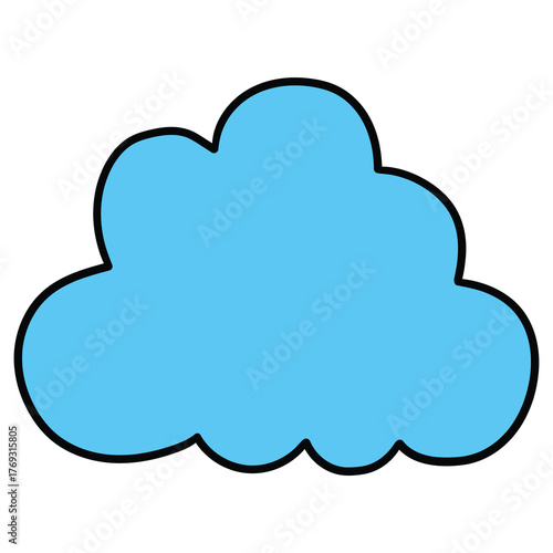 Hand-drawn cartoon blue cloud on a white background.