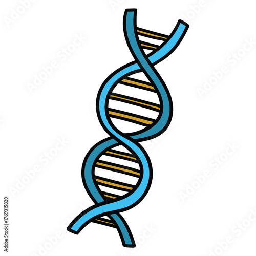 Hand-drawn cartoon blue DNA on a white background.