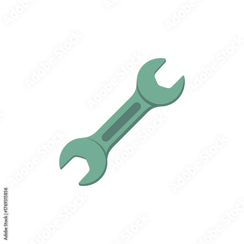A robust open ended wrench tool in a light green color for mechanical work on a white background