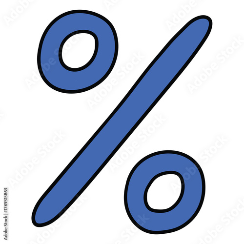 Hand-drawn cartoon blue percent sign on a white background.