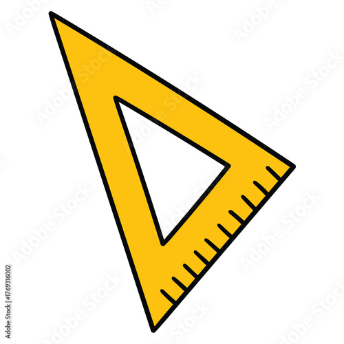 Hand-drawn cartoon yellow triangular ruler on a white background.