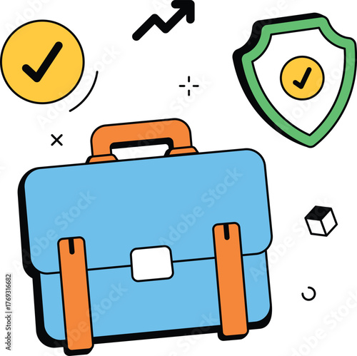 Business insurance briefcase with a protection shield isometric flat vector illustration