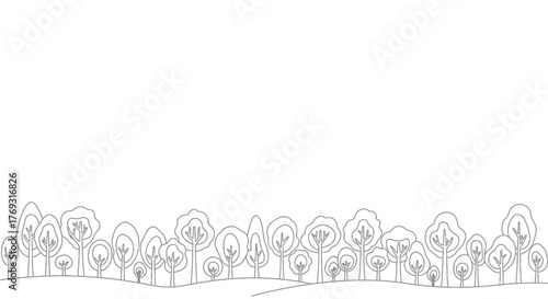 Whimsical woodland illustration featuring minimalist trees and gentle rolling hills for creative