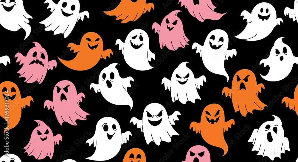 Obraz premium Seamless pattern of playful spooky ghosts, perfect for halloween themed designs and backgrounds,