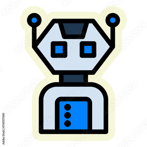 Robot Sticker Icon — Futuristic AI and Technology Vector Illustration