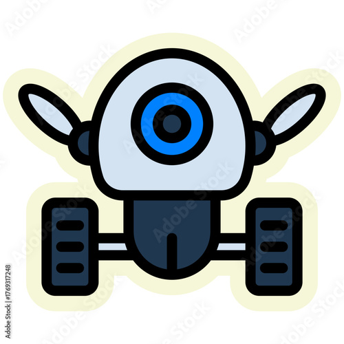 Robot Sticker Icon — Futuristic AI and Technology Vector Illustration