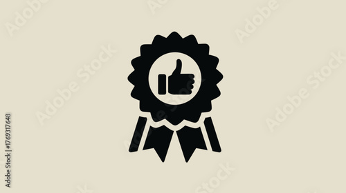 Premium Quality Thumbs Up Badge Icon. Best Choice, Approval, Recommendation, Satisfaction Guarantee Seal Vector Graphic.