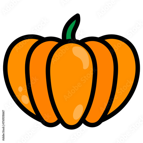 Pumpkin Filled Icon — Halloween Autumn Vegetable Vector Illustration