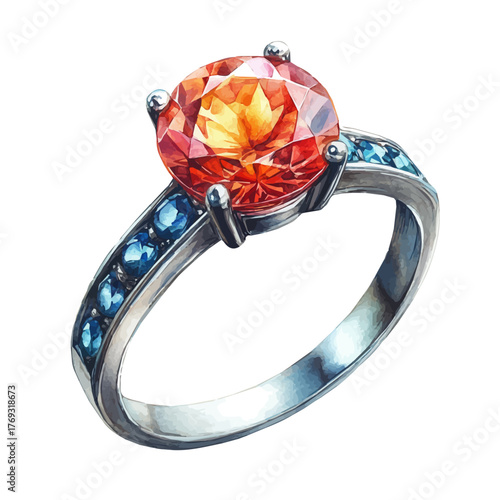 Topaz Ring, watercolor drawing vector, isolated on a white background.