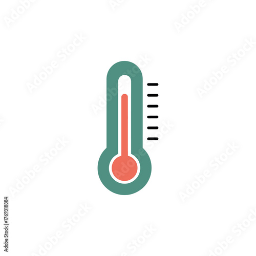A thermometer displays a medium temperature with red liquid centered within the green casing