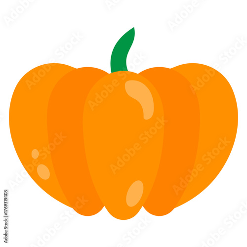Pumpkin Flat Icon — Halloween Autumn Vegetable Vector Illustration